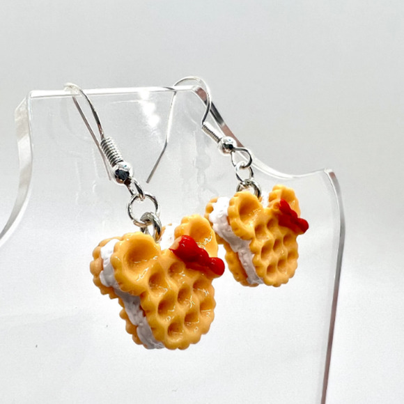 Minnie Mouse Waffle Earrings - Breakfast Earrings - Ice Cream Sandwich Earrings - Picture 3 of 9